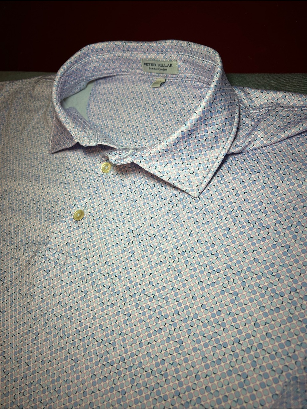 Peter Millar Summer Comfort Light Blue Pink White Spread Collar Dress Shirt